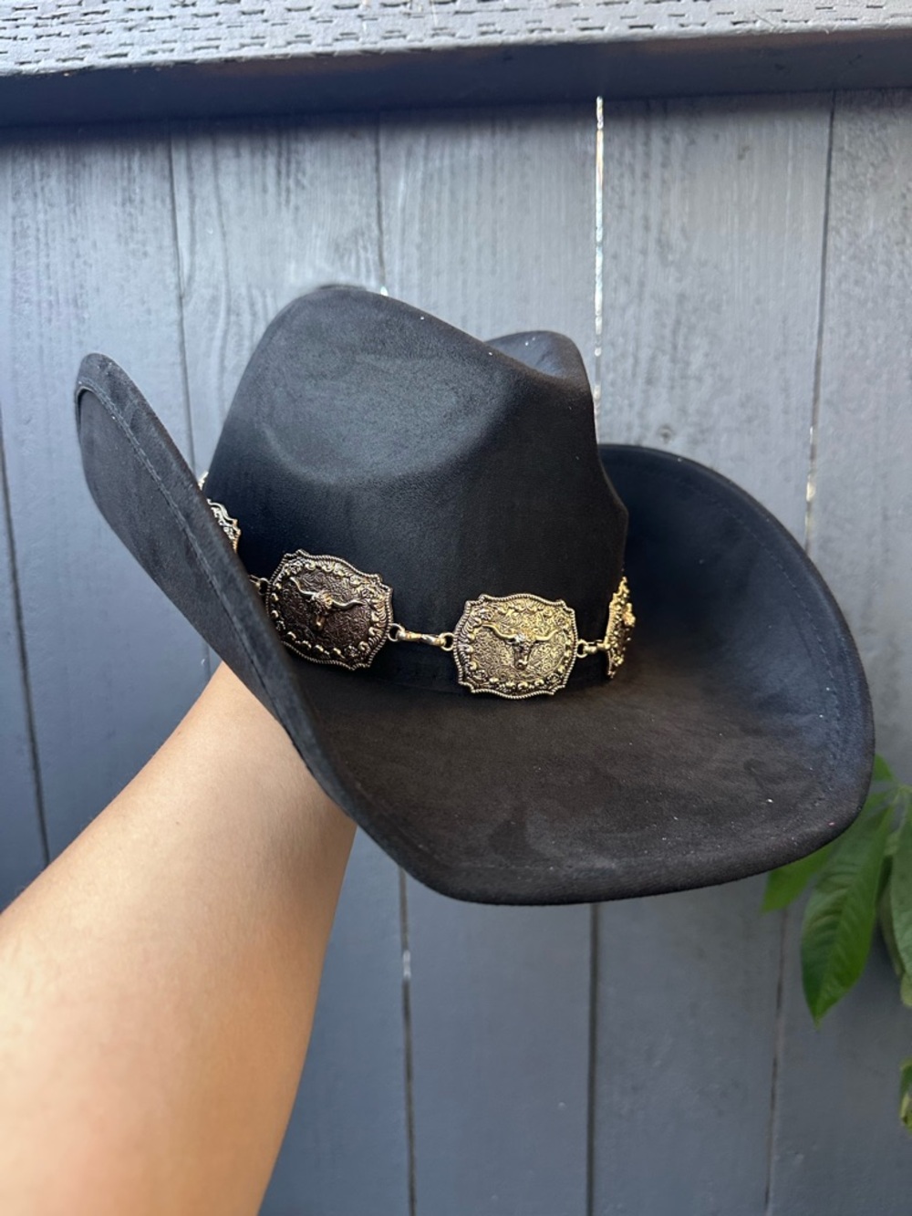 Black Western Cowgirl Hat with Gold Longhorn Concho Band 🤠🤎 Rodeo / Festival - Picture 2 of 5